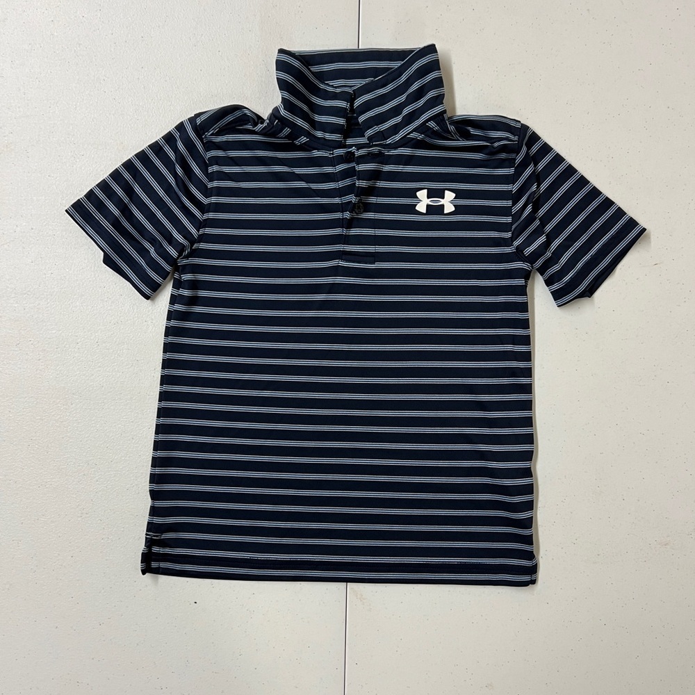 Under Armour Kids Polo with Navy and Gray Stripes